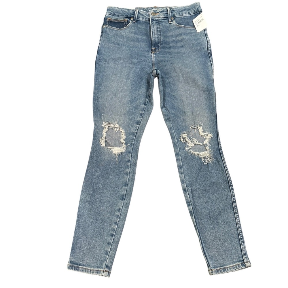 Good American Skinny Jeans Distressed Knee Light Wash Denim Size 6 NWT